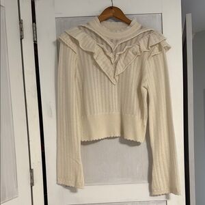 Anthropologie Cream Ruffled Women's Sweater